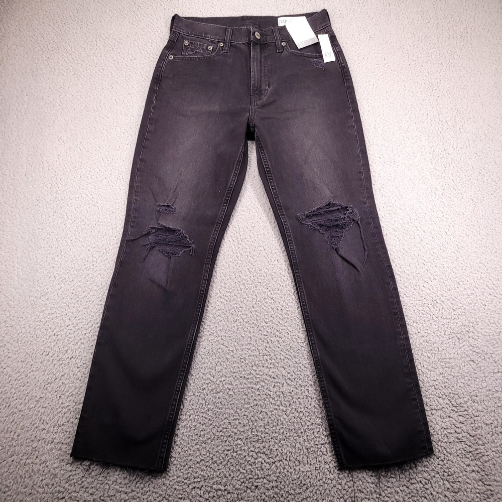 GAP Jeans Womens Size 27/4 Cheeky Straight High Rise Distressed Black Denim NEW